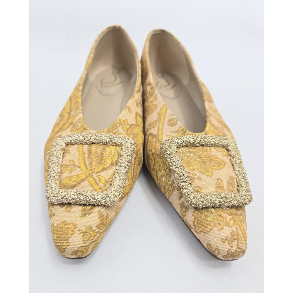 Sam Edelman Janina Flats Size 9.5 Turmeric Gold Floral Brocade Buckle Ballet - Picture 4 of 13